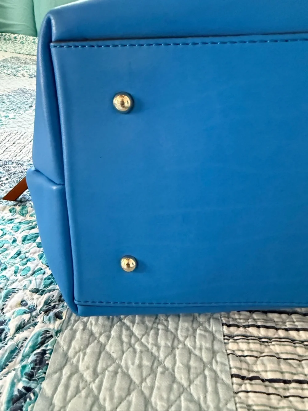 Dooney & Bourke Blue Leather Tote with Brown Trim - Picture 4 of 16